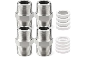 Snyvpra 4 Stück Doppelnippel 1/2 Zoll Edelstahl – Flexschlauch Adapter Mit 4 X Seals Und 4 X Filter Elements, Rostfrei & Langlebig, Duschschlauch Verlängerung