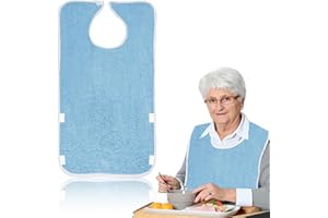 BECHS Baberos de tela de rizo para adultos, unisex, absorbentes en la parte delantera, impermeables en la parte posterior, fáciles de limpiar con recogedor de migas, color marrón