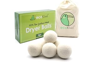 ecoKiwi Tumble Dryer Balls - 100% New Zealand Wool Dryer Balls - 6 Pack - Reusable Laundry Balls for Tumble Dryer - Natural Fabric Softener Dryer Egg - Hypoallergenic, Eco Friendly, Time & Money Saver