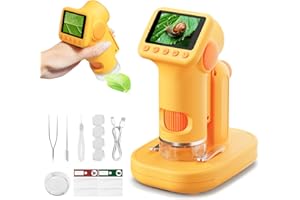 HEWEIMEI 1600X Microscope Enfant, 4K 2,0" Écran Portable Microscope de Poche, avec Kits Scientifiques, Jouets Sciences Éducatives, Cadeaux de Noël pour Enfants Élèves de 3 à 12 Ans