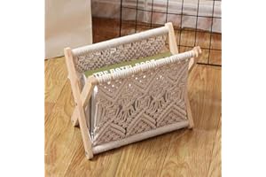 LIKEUDO Nordic Wind Cotton Rope Woven Magazine Rack - Boho Folding Shelf with Solid Wood Weaving