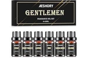 AESHORY Olejki eteryczne dla mężczyzn 6x10ml, zestaw olejków zapachowych dla mężczyzn do dyfuzora - drzewo sandałowe, cedr, skóra, słodki tytoń, rum, woda kolońsk