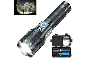 PEAKRO Linternas Led Alta Potencia, Linterna LED Recargable 100000 lúmenes Super Potente, Linterna Recargable USB IP65 Militar Policial 5 Modes Zoom para Camping, Senderismo(5000mAh Batería)