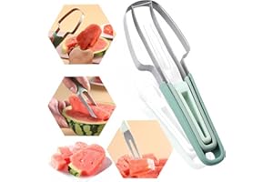 MCISKIN Krajalnica do arbuza 3 w 1, ze stali nierdzewnej, arbuz, krajalnica do lodów, narzędzie do cięcia melona, przenośność, widelec do owoców, na kemping, gadżety kuchenne