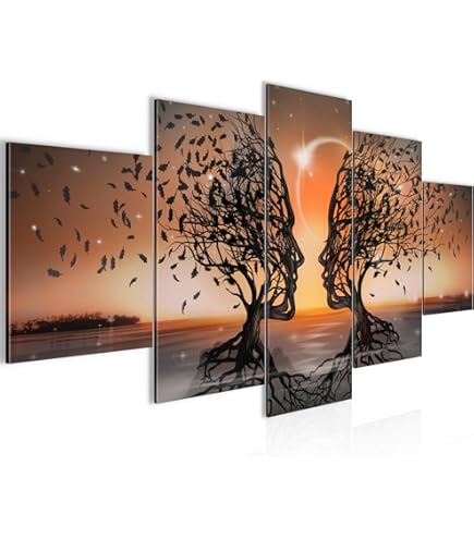 Runa Art Tableau Decoration Murale Couple d'amoureux Moderne Toile non tissée Salon Salle Abstrait Arbre Orange 044812c - Maison
