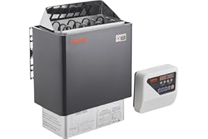 VEVOR Poêle de Sauna Électrique Portable, 6 kW, 400 V 3 N, avec Minuterie 3 h, Contrôleur Numérique, 110℃ Max, pour Sauna 5-9 m³, Utilisation Commerciale de Douche Spa Hôtel, Pierres Non Incluses