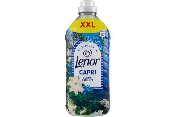Lenor Mjukmedel Koncentrerad Tvättmaskin, 86 tvättar, Italiens atmosfär Capri, Långvarig Friskhet Och Mjukhet Av Vegetabiliskt Ursprung, Doftande Lakan Upp Till 1 Vecka