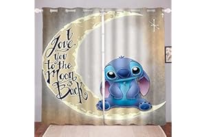 Bfrdollf Lilo & Stitch - Set di 2 tende oscuranti per cameretta dei bambini, motivo anime con occhielli, per camera da letto, 100% poliestere, 1,183 x 160 cm (larghezza x altezza), 91,5 x 160 cm x 2