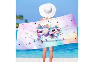 TZQFROCE Einhorn Kinder Strandhandtuch 75 x 150 cm Mikrofaser Badetuch für Strand, Pool, Sport und Picknick