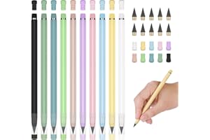 Vicloon Zestaw ołówków wiecznych, 10 sztuk, bez tuszu, magiczny zestaw ołówków z gumką do ścierania, magiczny ołówek z wymienną głowicą, kolorowe makaroniki (D)