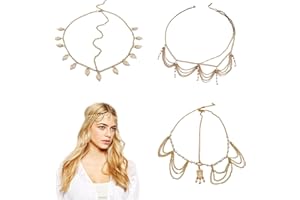 FOSDICK 3 Stück Kopfkette mit Pailletten, Wahrsagerin Kopfschmuck, Kopfkette Gold, Elegant Kopfschmuck Orientalisch, Boho Quasten Kopf Kette, Braut Haarkette Gold für Frauen und Mädchen