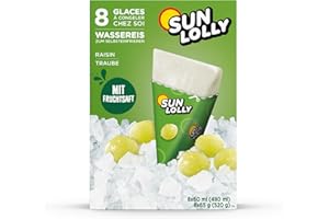 Sun Lolly Water Ice Grape 8 Pieces | With Fruit Juice | For Self-Freezing | No Artificial Flavours | Free from Sweeteners | Lactose Free | Gluten Free | 8 x 60 ml