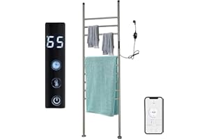 JAYEUW Elektrischer Badheizkörper 150W Bodenstehender Handtuchhalter Handtuchwärmer 45-70℃ Handtuchheizer Freistehend Handtuchtrockner 9-Stäbe 42.5 * 160cm (Grau)