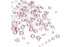 LolliBeads Resin Crystal Round Nail Art Mixed Flat Backs Acrylic Rhinestones Gems,Mix Size 1.5-5 mm, Color Light Pink (1200Pcs)