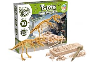 Science4you 80002264 T-Rex Fossils Excavation — Vetenskapligt leksak — Dinosaurier, 15 stycken, flerspråkig pedagogisk bok — Original barn 6-8 år, flerfärgad, 23 x 6,5 x 22
