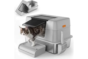 VERYMODEL Lettiera per Gatto in Acciaio Inox, Chiusa, XXL 61x41x31CM, Con Paletta, Fianchi Alti, Antiaderente, Antiodore, Facile da Pulire