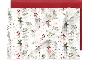 GEBETTER 20 Feuilles Papier de Soie Noël Emballage Cadeaux 70cm*50cm 2 Styles Motif Houx Vert Rouge Décoration Bricolage Artisanat