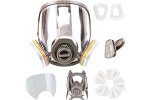 TRUDSAFE Maska pełnotwarzowa 25 w 1 Osłona twarzy do malowania Sparying, oparów organicznych i kurzu, dwa rodzaje złączy, 10 szt. Osłona obiektywu w zestawie, osłona przeciwgazowa