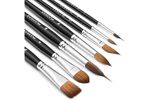 TYRKUIY Sable Watercolour Brushes Set-7pcs Professional Sable Hair Watercolour Brushes for Artists with Extended Needle Point Flat Round Cat Tongue Dagger Shape