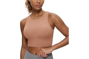 CRZ YOGA Damski Wysoki Szyi Długi Biustonosz Sportowy Racerback Crop Top Joga Tank Top z wbudowanym stanikiem
