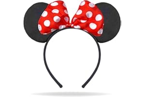 Hatstar Haarreifen mit Mini Maus Ohren | Mouse Ears in schwarz mit roter Schleife und weißen Punkten | Haarschmuck für Fasching & Karneval | Kostüm für Kinder und Erwachsene