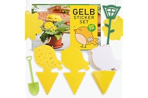 Chillife Trappola per moscerini SET I 50 trappole anti moscerini piante interno I Adesivi gialli efficaci ed ecologiche I fly catcher trap I incl. 20 fili di legatura, 3 aste doppie e 1 pala