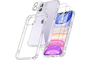 FLLAO 4 en 1 Coque pour iPhone 11 avec 2 Verre Trempé et 1 Caméra Protecteur, [Coussin d'air Intégré] Antichoc Antirayures Bumper Protection Housse pour iPhone 11 6.1", Transparent
