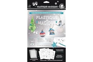 MÉGACRÉA Kit plastique magique translucide Thème Noël (3 feuilles 20x28 cm, 20 modèles et un abécédaire)