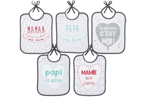babyCalin Set de 5 Bavoirs, Multicolore