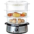 Schallen Premium Healthy Eating Electric Food Steamer Machine Large 9L Capacity 3 Tier Rice Meat Vegetable Food Steaming Cooker | Stainless Steel Silver & Black | 60 Minute Timer