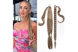 ‎EMMOR EMMOR Lange geflochtene Pferdeschwanzverlängerung mit glattem Haar,Wicklung um den Pferdeschwanz mit Haarverlängerungen,weich und gesund,für Frauen und Mädchen im täglichen Gebrauch.( Aschblond)