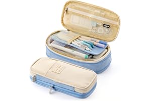 SUNSHINE SMILE Piórnik o dużej pojemności z zamkiem błyskawicznym, etui na ołówki, do szkoły i biura, dla nastolatków, dziewcząt, uczniów (jasnoniebieski)