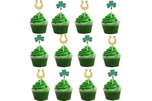 ALEGRE 24 Stück Glück Kleeblatt Cupcake Topper St. Patrick's Day Tortendekoration,Glitzer Hufeisen Muffin Deko St Patrick'S Party Kuchen Deko,Cupcake Topper für St. Patricks,Babyparty,Geburtstag
