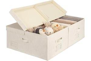 StorageWorks Extra stora förvaringslådor med dubbelöppningslock, 57 x 43 x 26.5 cm tygkorgar med delningsbräda, lådor för kläder, linneskåpsorganisatörer med handtag, beige-kräm, 2-pack