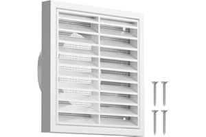 Hon&Guan 100mm White Louvred Wall Vent Grille 4 Inch External Air Vent Cover with Flyscreen for Tumble Dryer, Extractor Fan, Garage, Bathroom, Kitchen, Exterior Walls, Attic