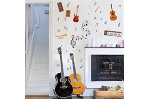 PLIGREAT Pegatinas de Pared de Instrumentos Musicales, Pegatinas Extraíbles de Colorido Notación Musical para Salas de Música Bandas de sótano Decoraciones de Pared de Dormitorios para Adolescentes