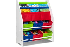 LIVIVO Child's Sling Storage Bookshelf & Toy Storage Basket Box (Primaries)