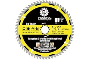 165mm Wood Cutting Circular Saw Blade - FOCSTOL 60 Tooth TCT Cutting Blade with 20mm Arbor for Wood Plastic Aluminum Copper