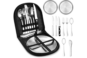 penobon Camping Cutlery Set for 2 Person, 10pcs Stainless Steel Portable Picnic Utensils Set for Camping, Picnic, Outdoor Hiking, Road Trips