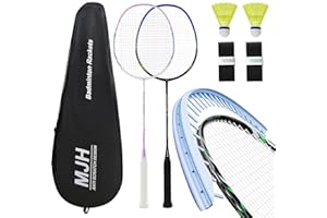 ‎MANJHONG MANJHONG Badminton Set mit 2 Graphit Schläger - Kratzfestes Design - Federball Set für Erwachsene Incl. Federbälle, Griffbänder & Schlägertasche