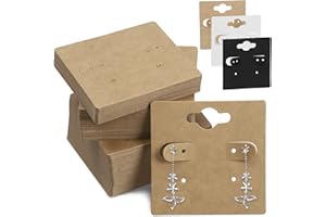 Swpeet Set di 400 biglietti da appendere per orecchini, tra cui 100 pezzi da 5,1 x 5,1 cm, quadrati, in carta kraft, vuoti, con 6 fori pretagliati, 200 chiusure in silicone per orecchini e 100