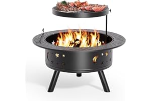 Xbro Braciere da Giardino Ø89 cm con Griglia Girevole e Gancio, Braciere Esterno per Barbecue, Riscaldamento, Campeggio e Terrazza, Nero