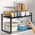 devesanter Extendable Kitchen Cupboard Shelf Expandable Storage Rack Shelf Kitchen Shelf Organiser,Spice Racks,Cupboard shelf，Suitable for Home and Kitchen Storage,1 Pack Black