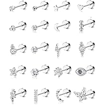 Boucles D'oreilles Vis Dos Plat Lot De 21 Paires De Boucles D'oreilles ADRAMATA - Acier Inoxydable 20G Pour Cartilage Et Piercing Boucles Oreilles Cartilage
