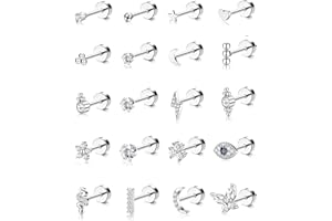 ADRAMATA 20Pcs Acier Inoxydable Petite Boucles D'oreilles pour Femmes Hommes 20G Boucles D'oreilles à Vis pour Cartilage Tragus Daith Helix Piercing Oreille Vis Dos Plat Boucles d'Oreilles