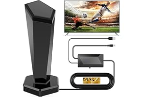 QGCLEARSO DVBT/DVBT2 Antenna with Amplifier - HDTV Indoor Antenna for TV, 420 km Long Range and 360° Reception, with Magnetic Base - Supports 4K 1080P - All TVs DAB/UHF/VHF
