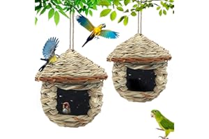 CAIYUANGJ Casetta per Uccelli, 2 Pezzi Nido per Uccelli, Casetta per Uccelli da Appendere, Natural Casa degli uccelli di paglia, Nido per Uccellini da Esterno, per Piccoli Uccelli Come Colibrì, 15x15 cm