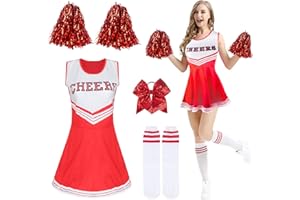 Moiuguli Deguisement Pompom Girl, Costume Cheerleader Femme Sans Manche pour Adulte, Rouge Bleu Noir Pom Pom Girl Halloween,déguisement cheerleader femme pour Halloween Cosplay Carnaval