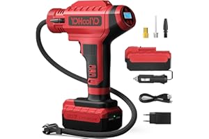 YOHOOLYO Inflador Ruedas Coche Portatil Compresor Aire 150PSI Bomba Eléctrico Inalámbrica Luz LED Pantalla LCD para Coches Motos Bicicletas Pelotas