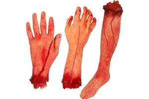 BAICAI Halloween abgetrennte Hände Füße Set | Bloody Dead Körperteile | Scary Blutige gebrochene Körperteile | Halloween Requisiten Dekorationen 3 Stück (1*Füße und 2*Hände)